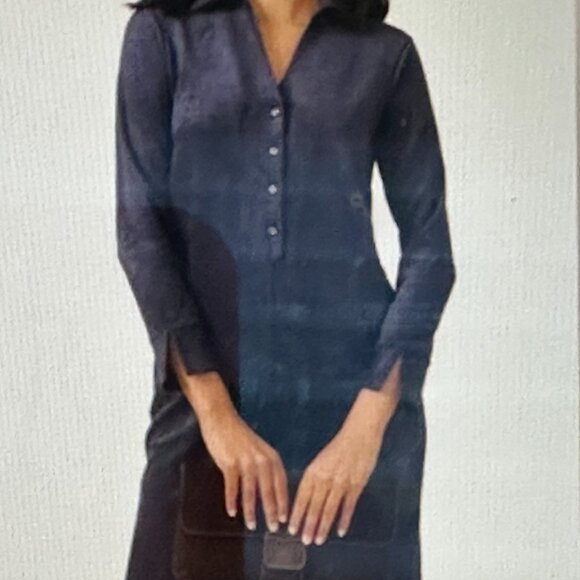 J. McLaughlin Ilyia Womens Long Sleeve Suede Shirt Dress in  Navy  NWOT - Picture 1 of 8